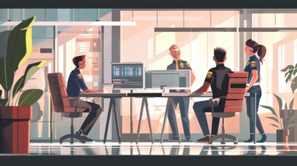 Wall Mural - police officer meeting in the office