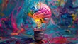 © Business Pics - A whimsical portrayal of a joyful brain in a bulb, surrounded by vivid colors that convey the essence of creative inspiration.
