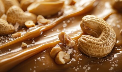 Canvas Print - Close up caramel with peanuts