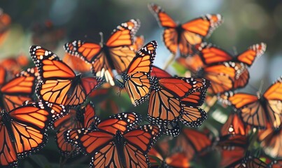 Wall Mural - Close-up of a swarm of Monarch butterflies