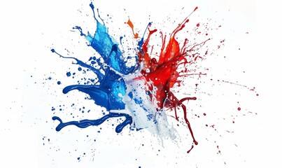 colorful french paint splash flag blue red whitwe color liquid explosion isolated white background. 