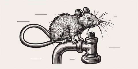 Sticker - A mouse drinking from a faucet.