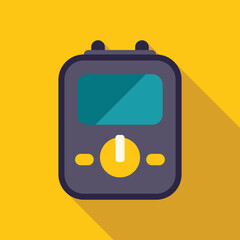 Poster - Electronic device with buttons and screen is lying on yellow background, in flat design style