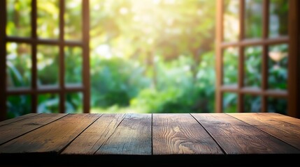 Wall Mural - empty wooden table and background. product display