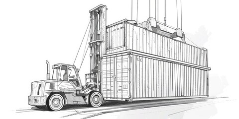 Forklift lifting two shipping containers.