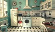 © Valentyna - Retro kitchen with antique appliances and vintage decor, nostalgic 1950s ambiance
