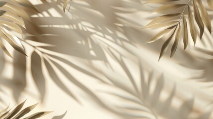 Wall Mural - Light beige background with tropical leaves shadows for product presentation.