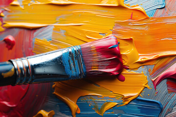 Sticker - Vibrant Palette with Brush Creating Stunning Colorful Art Textures for Your Walls