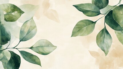 Wall Mural - Abstract background with green leaves in retro style.