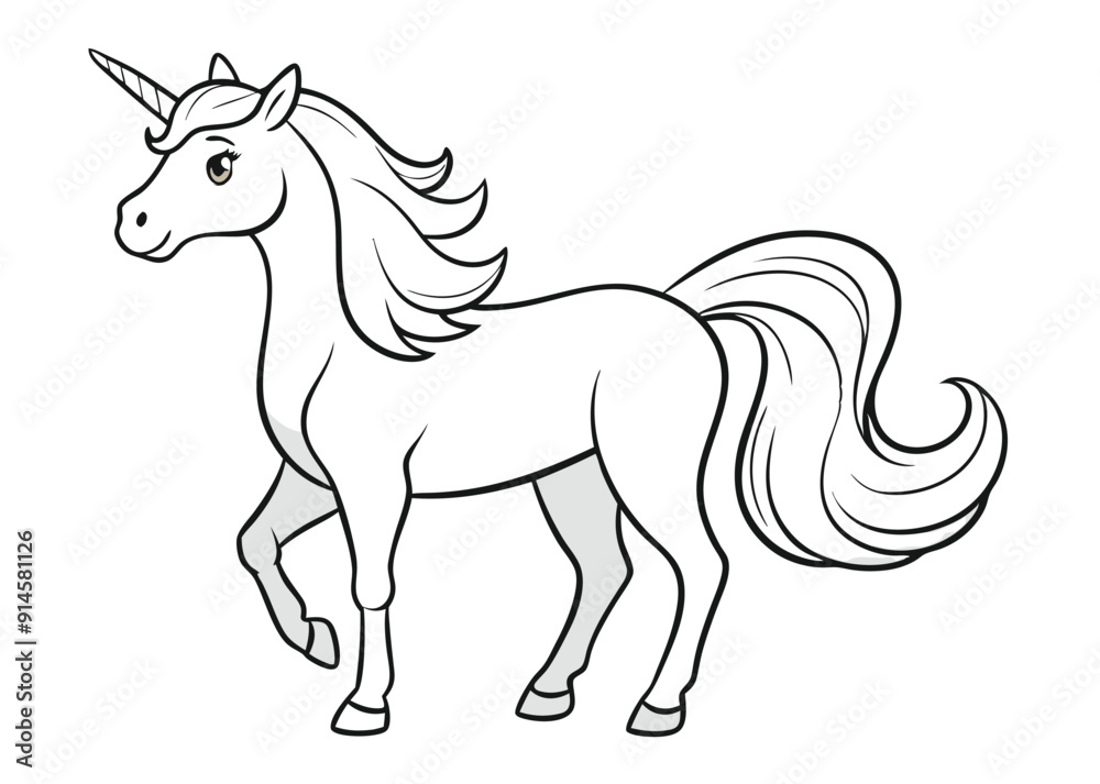 unicorn coloring page line art silhouette Stock Vector | Adobe Stock