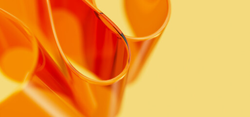 Aufkleber - Macro of orange transparent glass curved stripe with extreme depth of field. Place for text. Modern abstract yellow backdrop. 3d render illustration