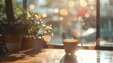 Poster - Coffee shop background with daytime bokeh.