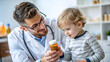 © SuperGlück - Pediatrician explaining medication to a young child, engaging in a gentle and educational interaction.