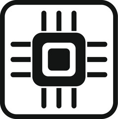 Poster - Black and white icon of a microchip connecting on a circuit board