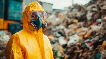 Man in uniform and mask near garbage