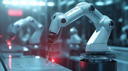 Poster - robot arms for digital factory production technology showing automation manufacturing process