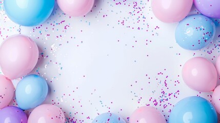 This is a balloon banner with a green purple border frame on a white background. Copy space for a spring sale grand opening ad, an Easter ad, or a birthday poster.