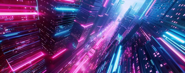 Wall Mural - Cyberpunk Cityscape: Neon Nights, 4K hyperrealistic photo