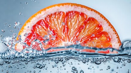 Poster -   A grapefruit cut in half with water splashing on its sides