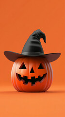 Halloween pumpkin hat Solid color background 3D head