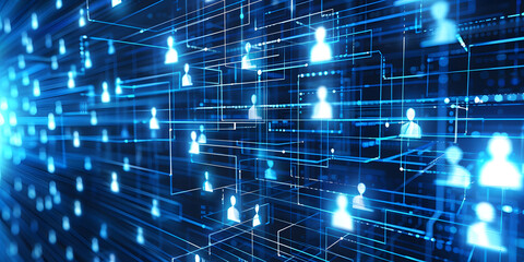 Wall Mural - abstract geometric background with many people icons. blue background visualizing social networks or