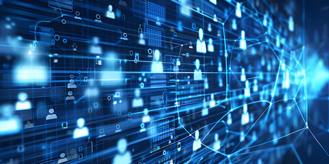 Wall Mural - abstract geometric background with many people icons. blue background visualizing social networks or