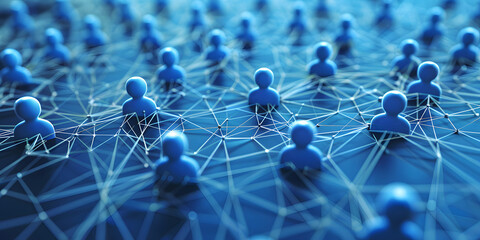 Wall Mural - abstract geometric background with many people icons. blue background visualizing social networks or