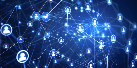 Wall Mural - abstract geometric background with many people icons. blue background visualizing social networks or