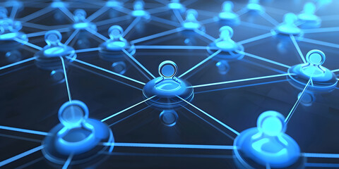 Wall Mural - abstract geometric background with many people icons. blue background visualizing social networks or