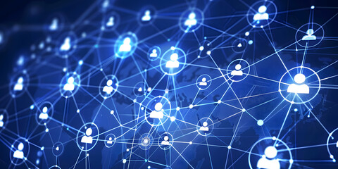 Wall Mural - abstract geometric background with many people icons. blue background visualizing social networks or