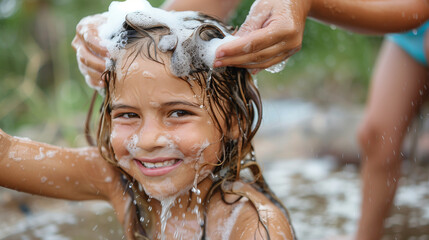 Sticker - wash hair , outdoor resort .