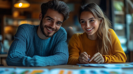 Wall Mural - young vouple playing table game