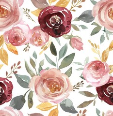 Poster - Floral seamless pattern in watercolor with golden elements