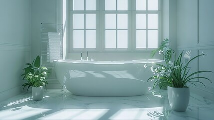 Sticker -   White tub, window, pot, towel dispenser