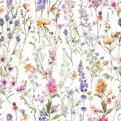 Poster - Illustration of a pretty floral seamless pattern with watercolor handdrawn abstract wild flowers.