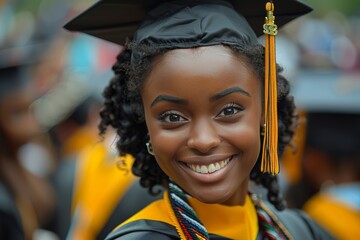 Wall Mural - Smiling graduate in cap and gown, proudly celebrating academic achievements