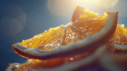 Poster -   An orange slice in sharp focus, lit from above and below by a bright light source