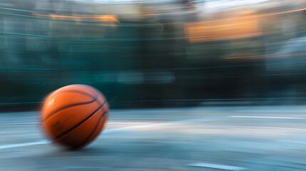 Wall Mural - A basketball is rolling on a court