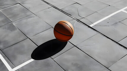 Wall Mural - A basketball on the floor in front of a wall