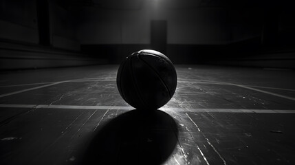 Poster - A basketball on a black ice rink