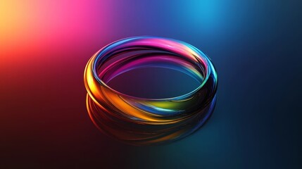 3d animation of a rainbow ring on an abstract background with colored highlights