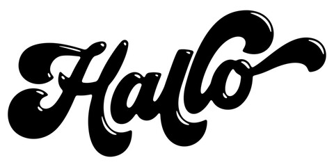 Word ‘Hallo’ written in stylized retro bubble script lettering