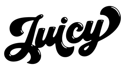 Word ‘Juicy’ written in stylized retro bubble script lettering