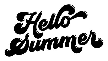 Words ‘Hello Summer’ written in stylized retro bubble script lettering