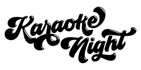 Fototapete - Words ‘Karaoke Night’ written in stylized retro bubble script lettering