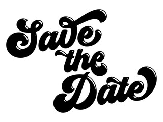 Fototapete - Words ‘Save the Date’ written in stylized retro bubble script lettering