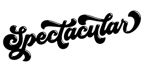 Word ‘Spectacular’ written in stylized retro bubble script lettering