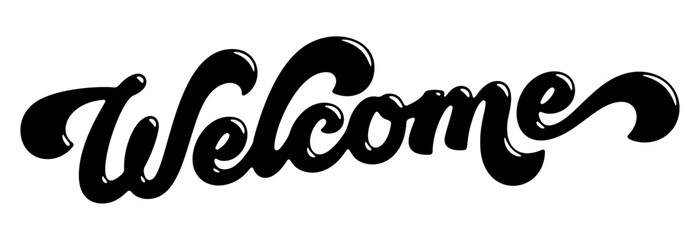 Fototapete - Word ‘Welcome’ written in stylized retro bubble script lettering