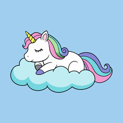 Wall Mural - cute unicorn sleeping on cloud cartoon vector icon