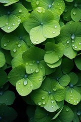 Poster -   A close-up of lush green foliage adorned with droplets of water